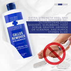 Blue Cross Callus Remover Gel foot soak setup demonstrates softening effect.