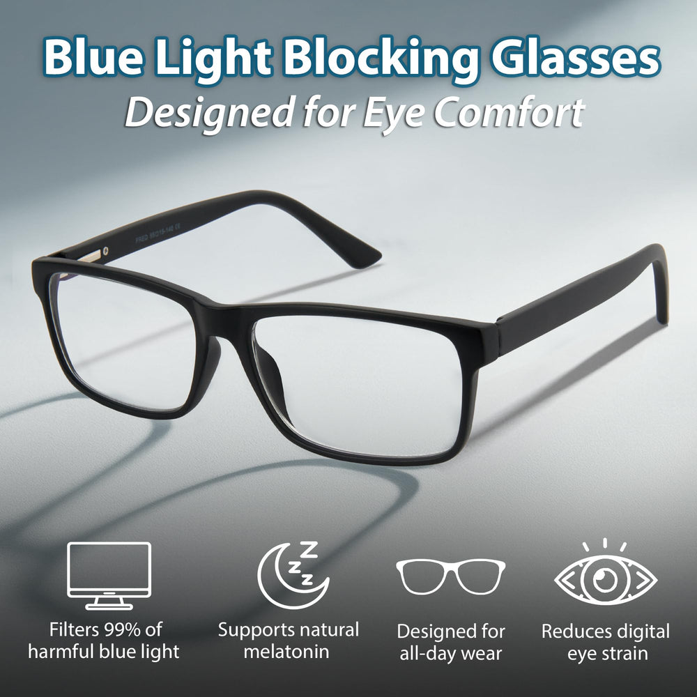 BLUE CUT blue light blocking glasses side view highlight lightweight design for all-day wear.