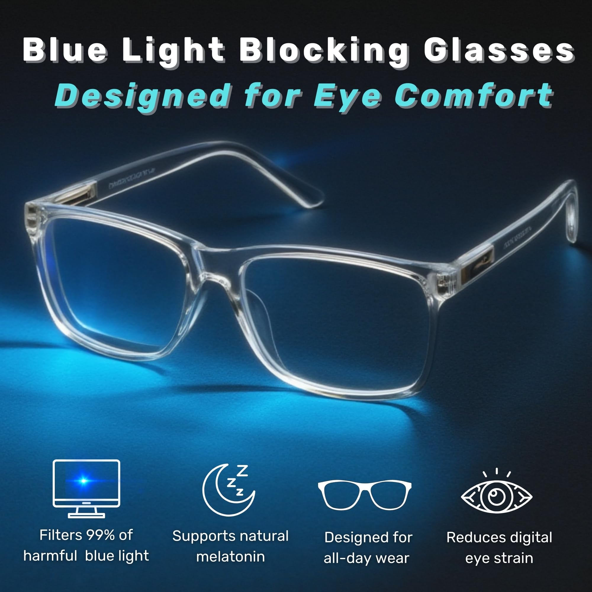 Blue Cut lightweight frames shown on a desk for all-day comfort.