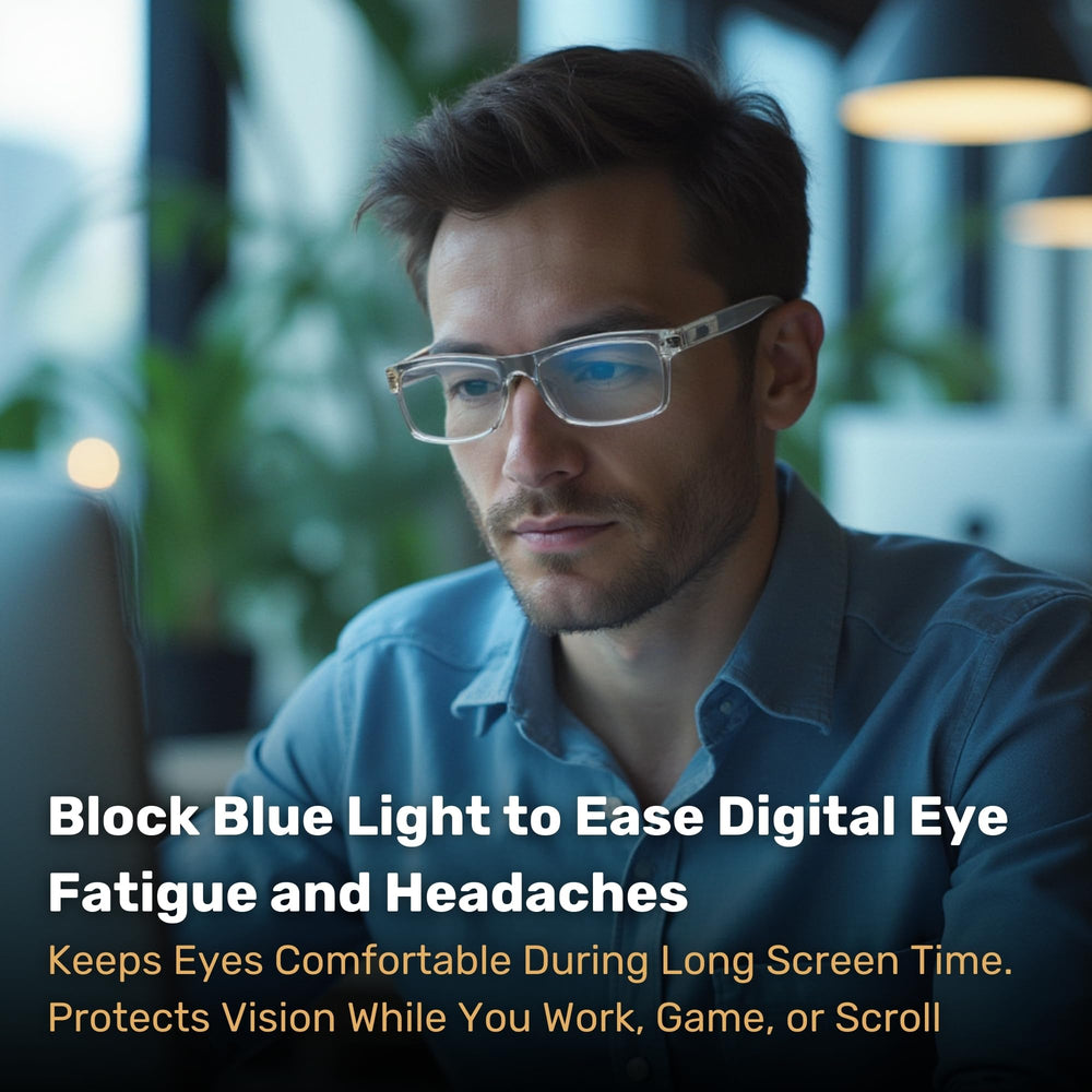 Blue Cut glasses with magnification option ideal for reading tasks.