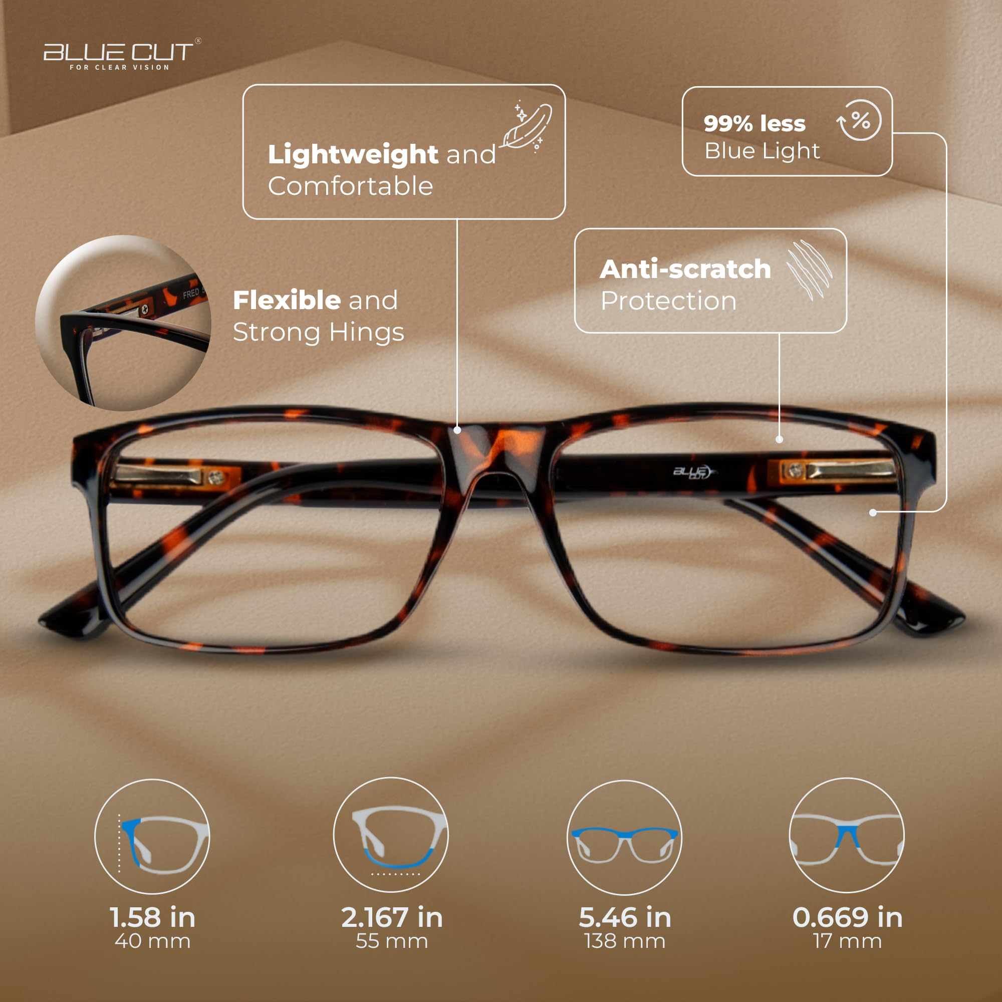 Blue Cut microfiber cleaning cloth included with glasses for easy care.