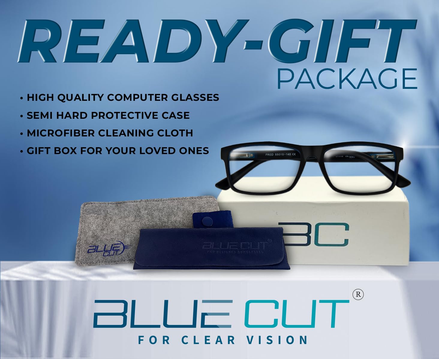 BLUE CUT arrives in a gift-ready box with semi-soft storage.