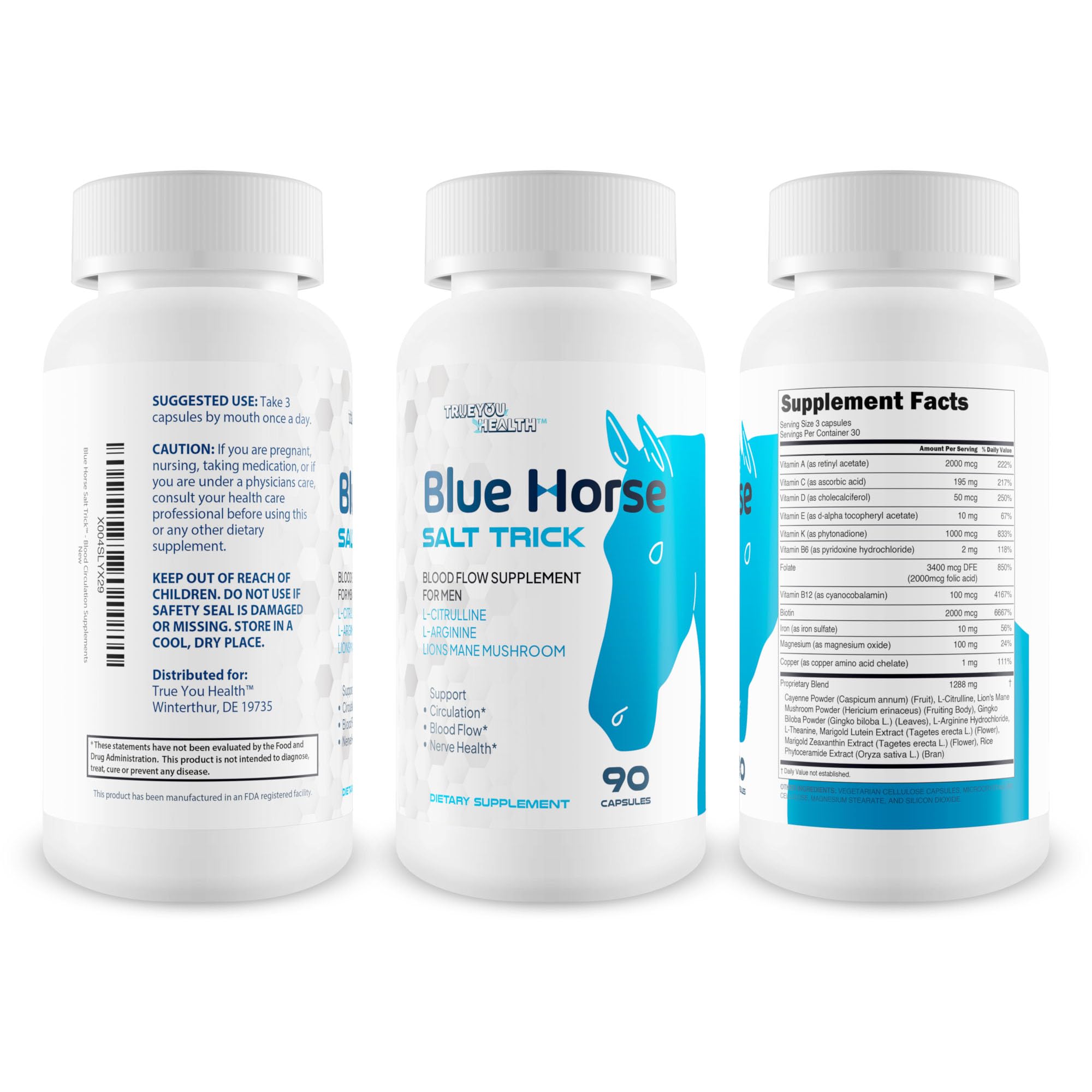 Blue Horse Salt Trick capsules for easy daily circulation support.