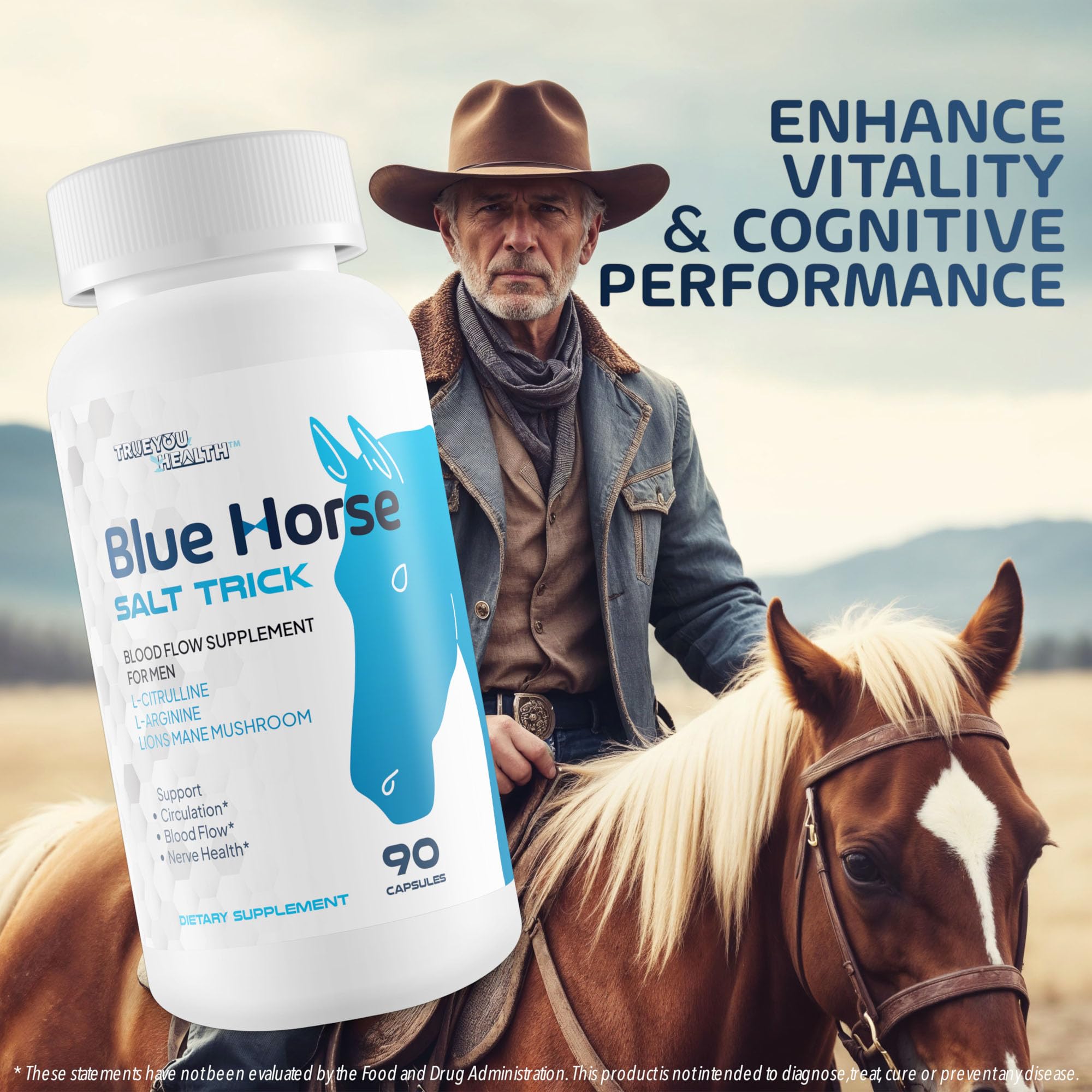 Blue Horse Salt Trick label close-up highlighting magnesium citrate and nutrients.