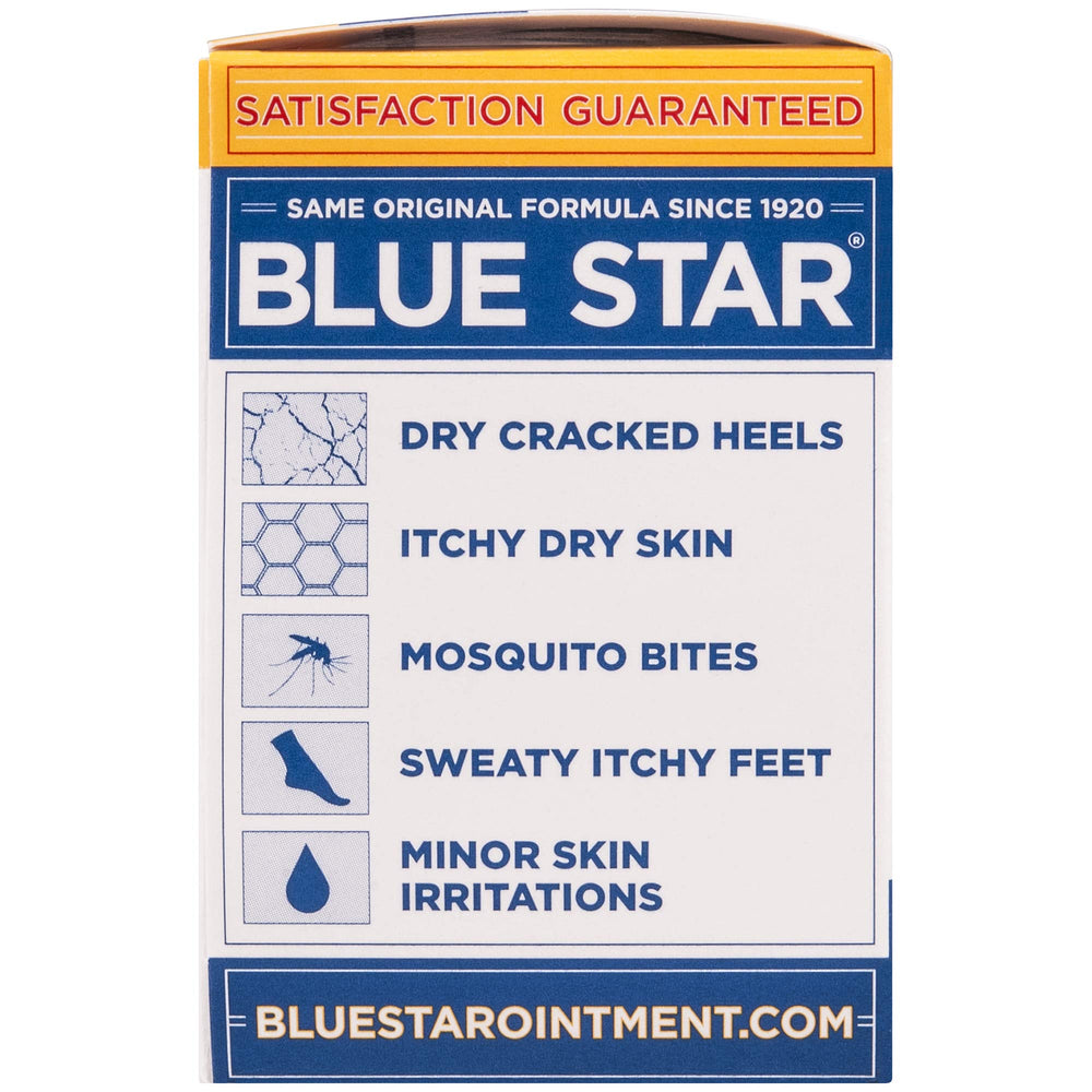 Blue Star Ointment 2oz bottle side-label, trusted moisturization and protection
