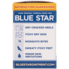 Blue Star Ointment 2oz bottle side-label, trusted moisturization and protection