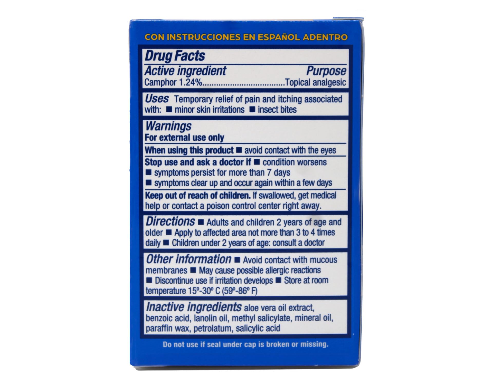 Blue Star Ointment 2oz label closeup showing soothing itch relief guidance.