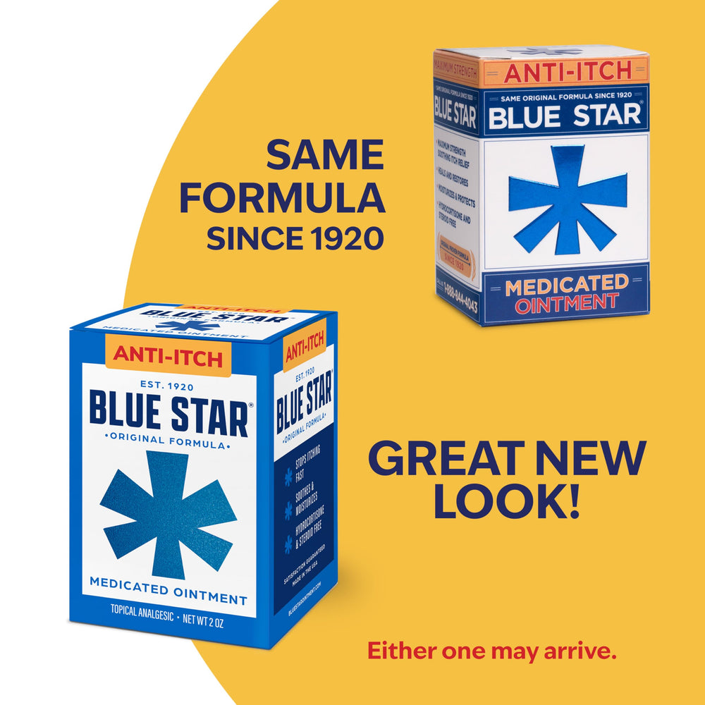 Blue Star Ointment in a home medicine cabinet for itch relief.