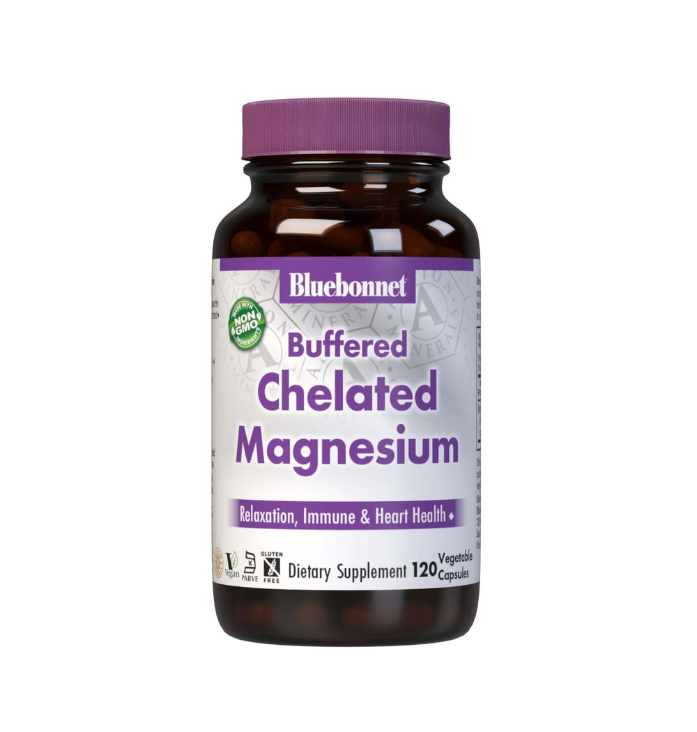 Bluebonnet Albion Buffered Magnesium bottle for daily mineral support.