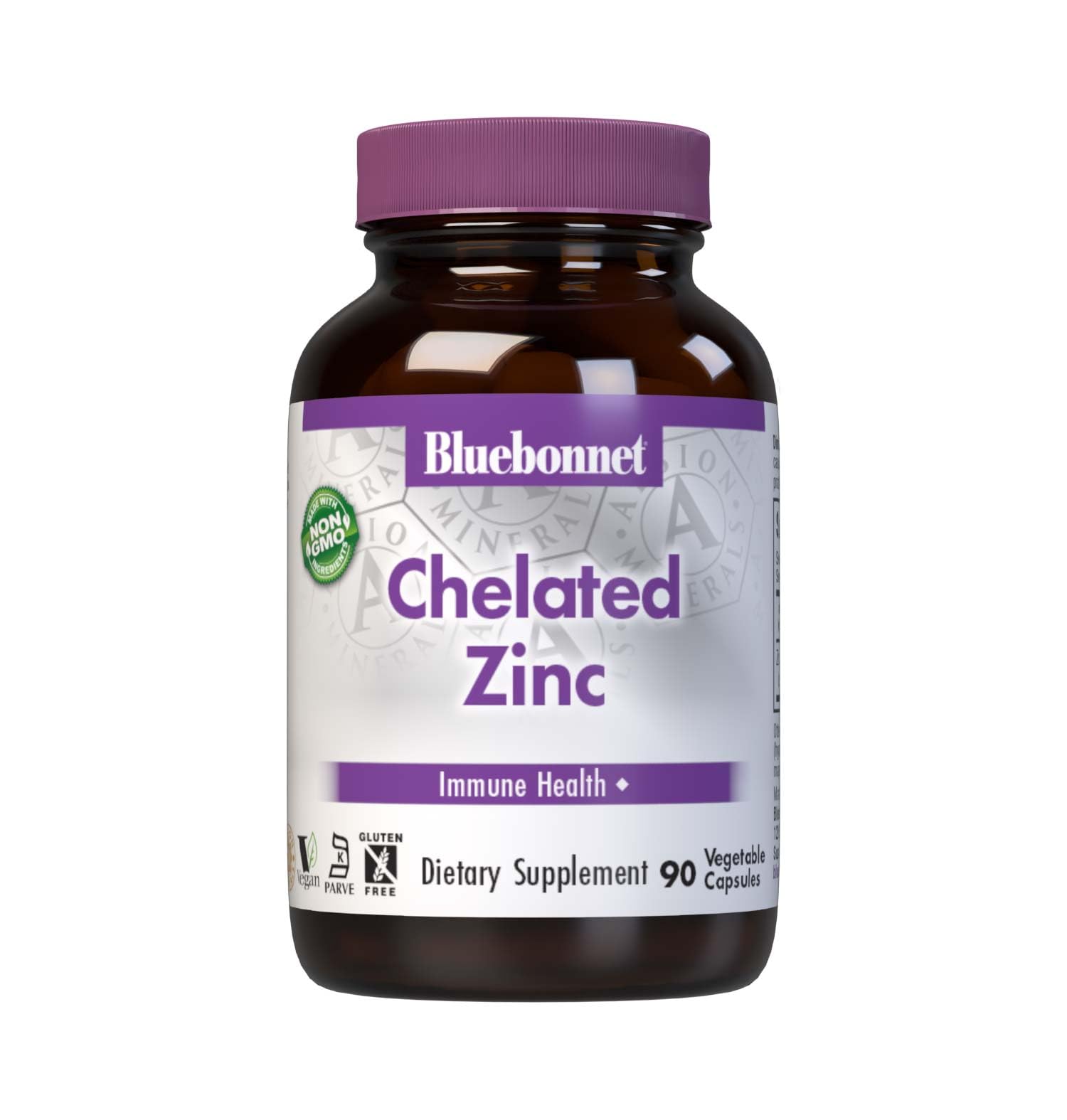 BlueBonnet Albion zinc bisglycinate capsules for daily immune support and enzyme function.