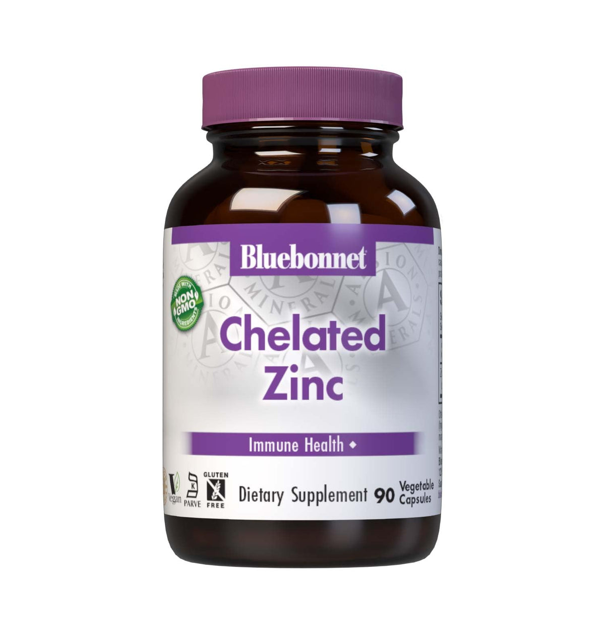 BlueBonnet Albion zinc bisglycinate capsules for daily immune support and enzyme function.
