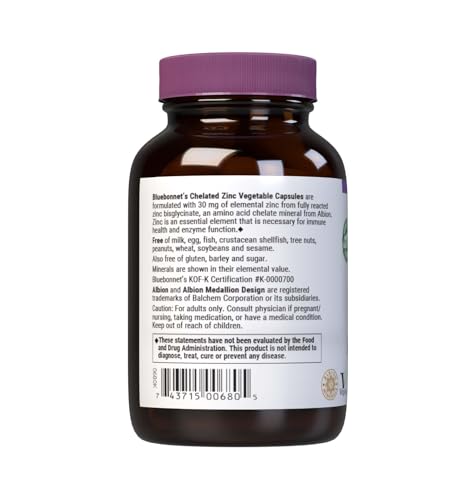 BlueBonnet Albion zinc bisglycinate ingredients panel indicates chelated zinc.