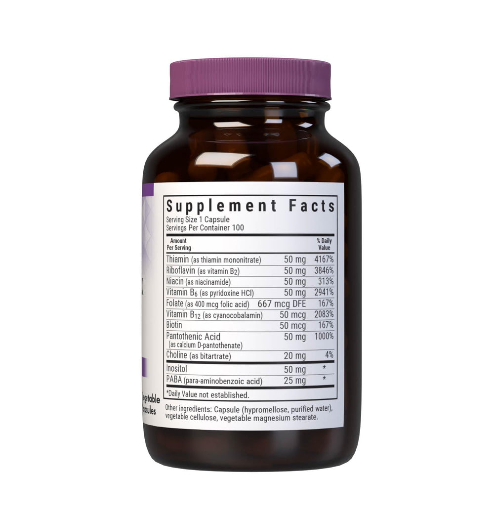 BlueBonnet B Complex bottle back with nutrition details and allergen info