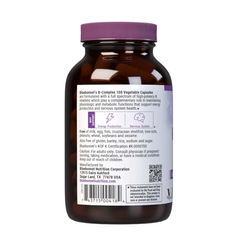 BlueBonnet B Complex label highlights vegan and kosher certifications.