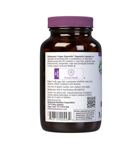 Bluebonnet BB-553 ingredients panel shows quercetin, rose hips, acerola and citrus bioflavonoids.