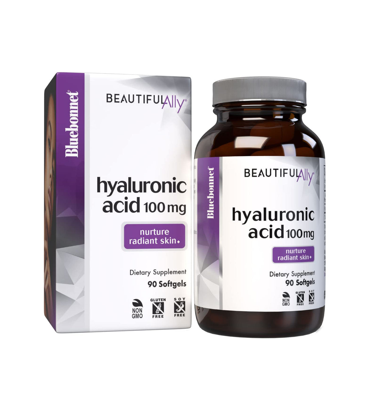 BlueBonnet Beautiful Ally hyaluronic acid softgel bottle for daily hydration support