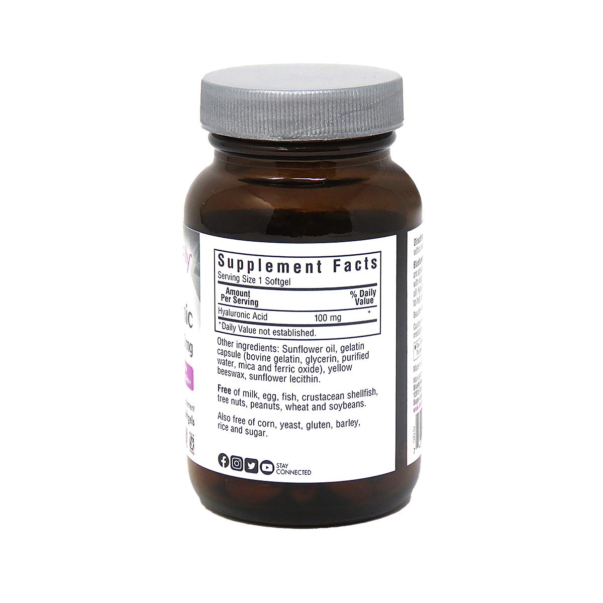 BlueBonnet Beautiful Ally hyaluronic acid softgel label highlights ingredients and benefits