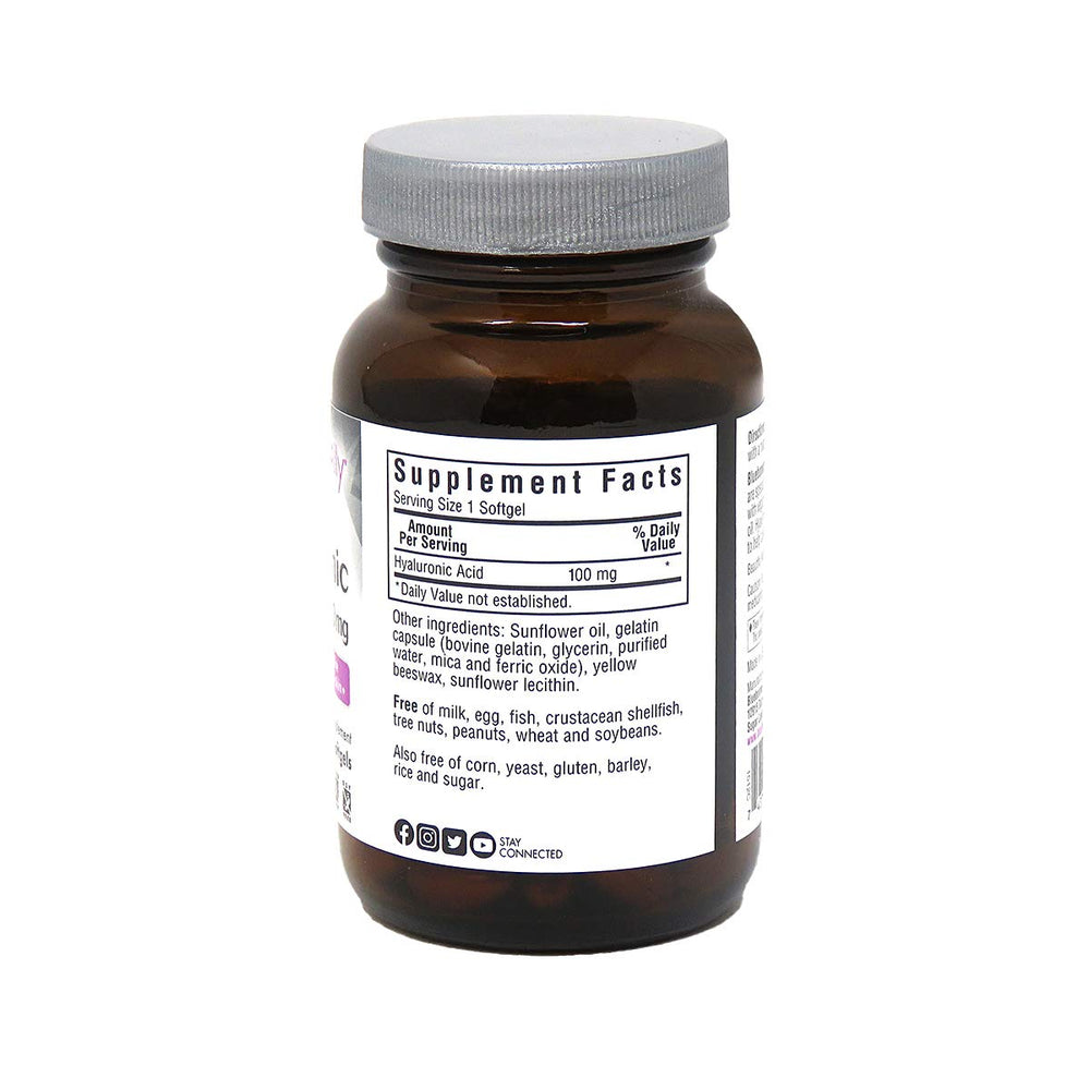 BlueBonnet Beautiful Ally hyaluronic acid softgel label highlights ingredients and benefits