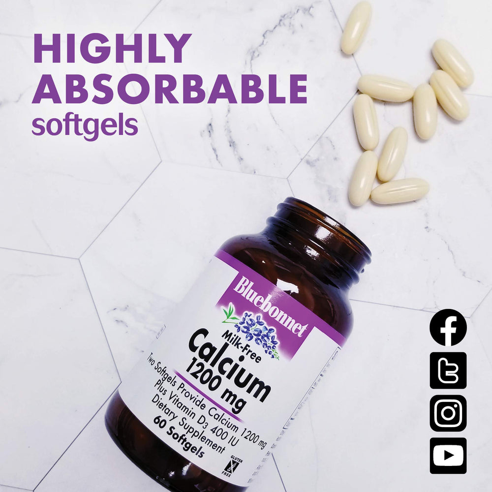 Bluebonnet Calcium D3 softgels pour demonstrates easy-to-swallow capsules for daily bone health.