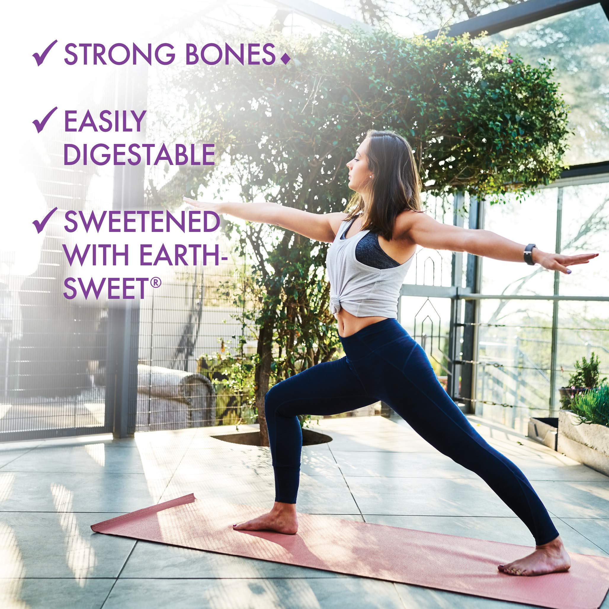 BlueBonnet Calcium Magnesium D3 EarthSweet nutrition panel highlights nutrients.
