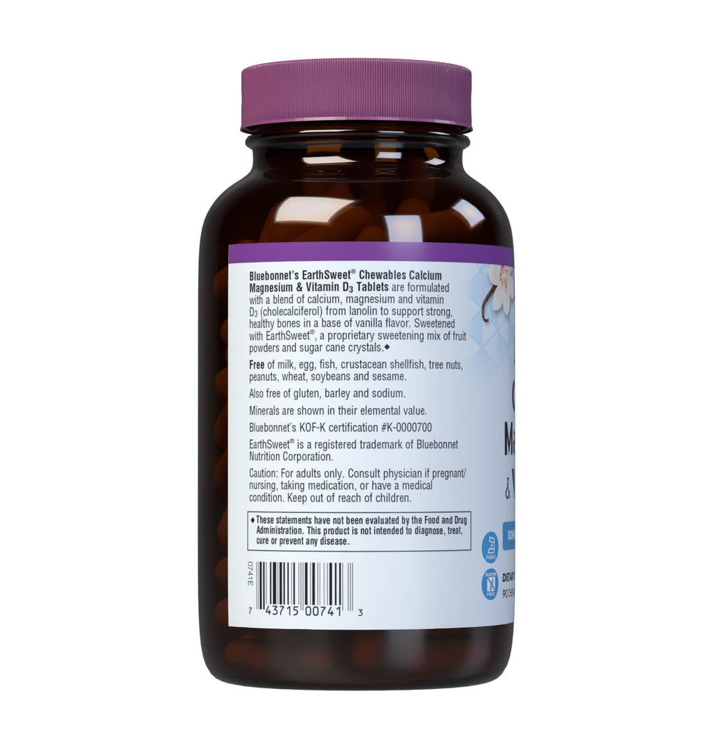 BlueBonnet Calcium Magnesium D3 EarthSweet vanilla chewables ready to take.