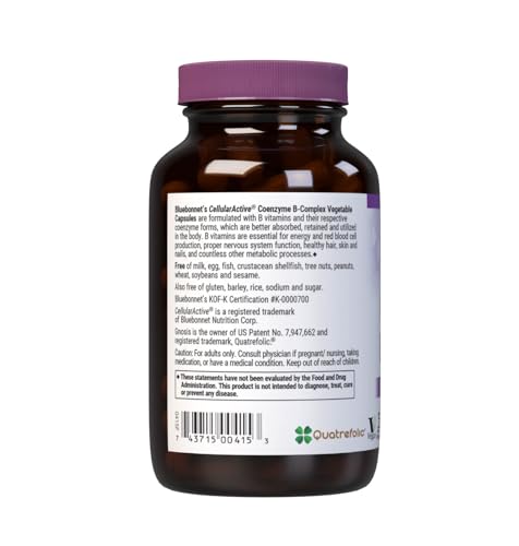BlueBonnet CellularActive Coenzyme B-Complex capsules being poured easy-to-swallow daily supplement