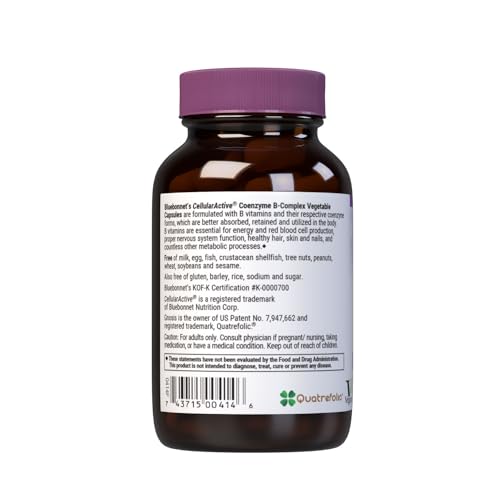 BlueBonnet CellularActive Coenzyme B-Complex label highlighting energy and nerve support benefits.