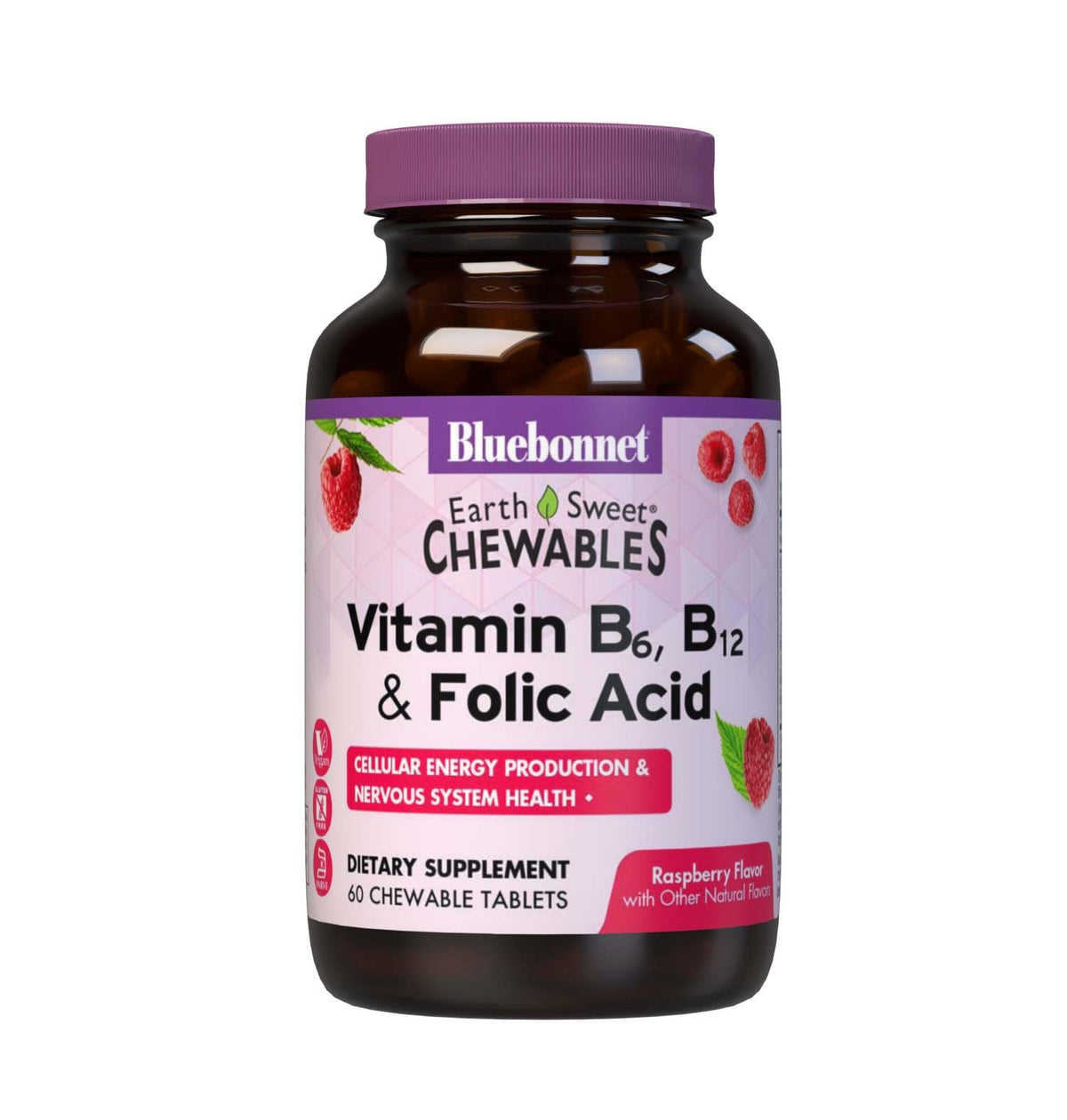 BlueBonnet EarthSweet raspberry chewables bottle for easy daily use.