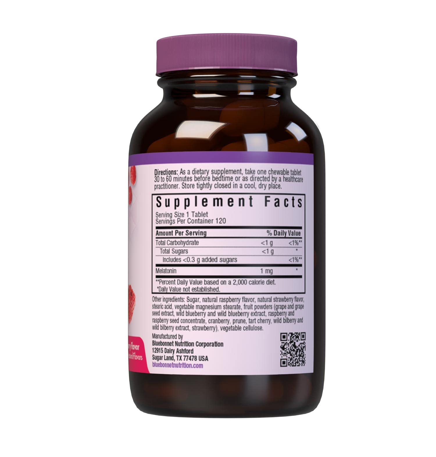 Bluebonnet EarthSweet Melatonina 1 mg absorción rápida en tableta masticable.