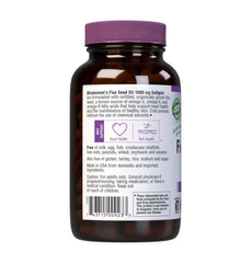 BlueBonnet flax seed oil label emphasizes organic, gluten-free, soy-free formulation for clean nutrition.