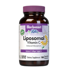 BlueBonnet Liposomal Vitamin C bottle close-up highlighting 90 servings and vegan formula