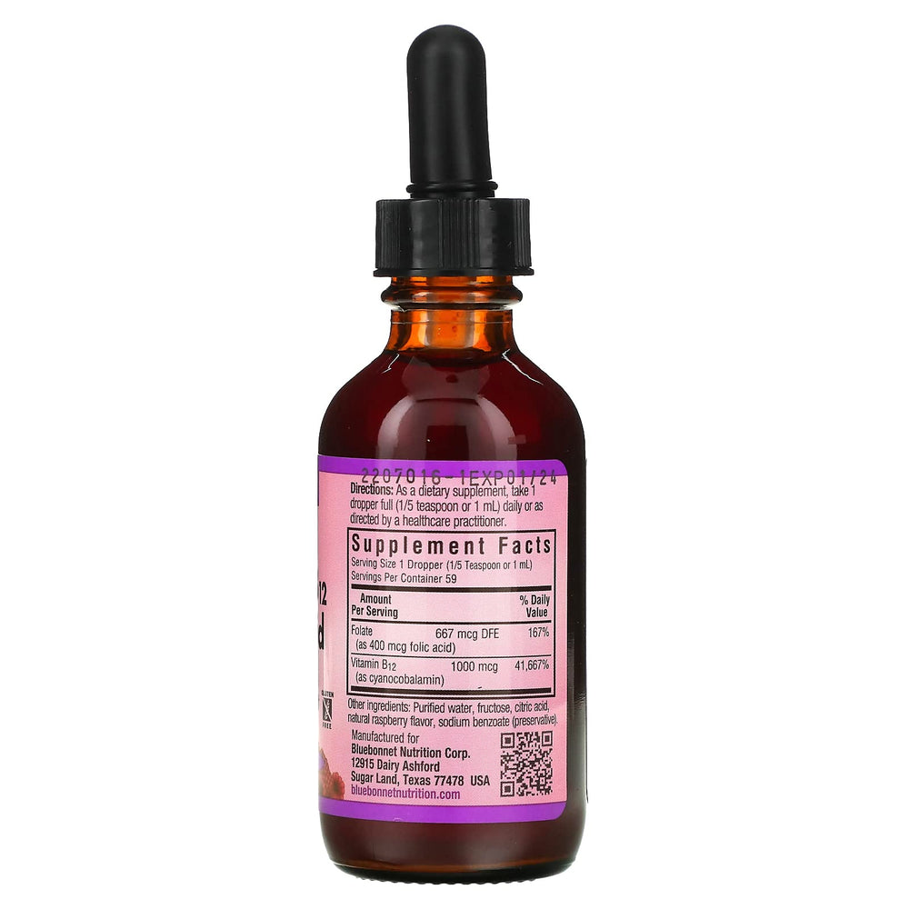 Bluebonnet Raspberry liquid drops highlight vegan, allergen-free formula.