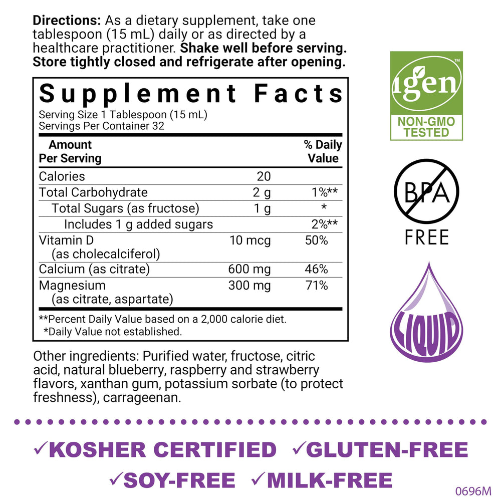 Bluebonnet Liquid Calcium Citrate pour demonstrates convenient daily dosing for active adults.