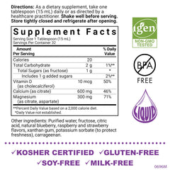 Bluebonnet Liquid Calcium Citrate pour demonstrates convenient daily dosing for active adults.