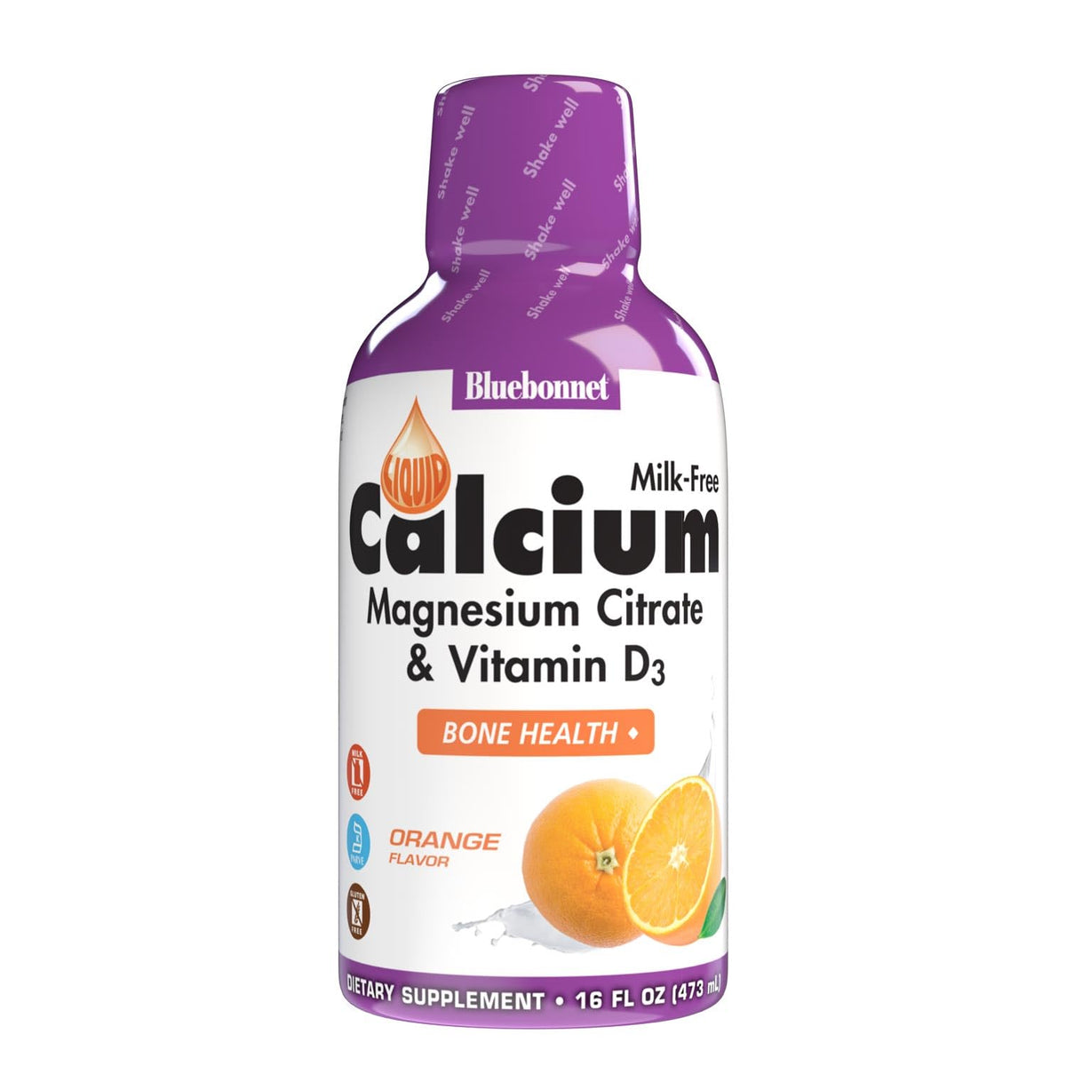 BlueBonnet orange bottle of liquid calcium magnesium citrate for easy daily bone support