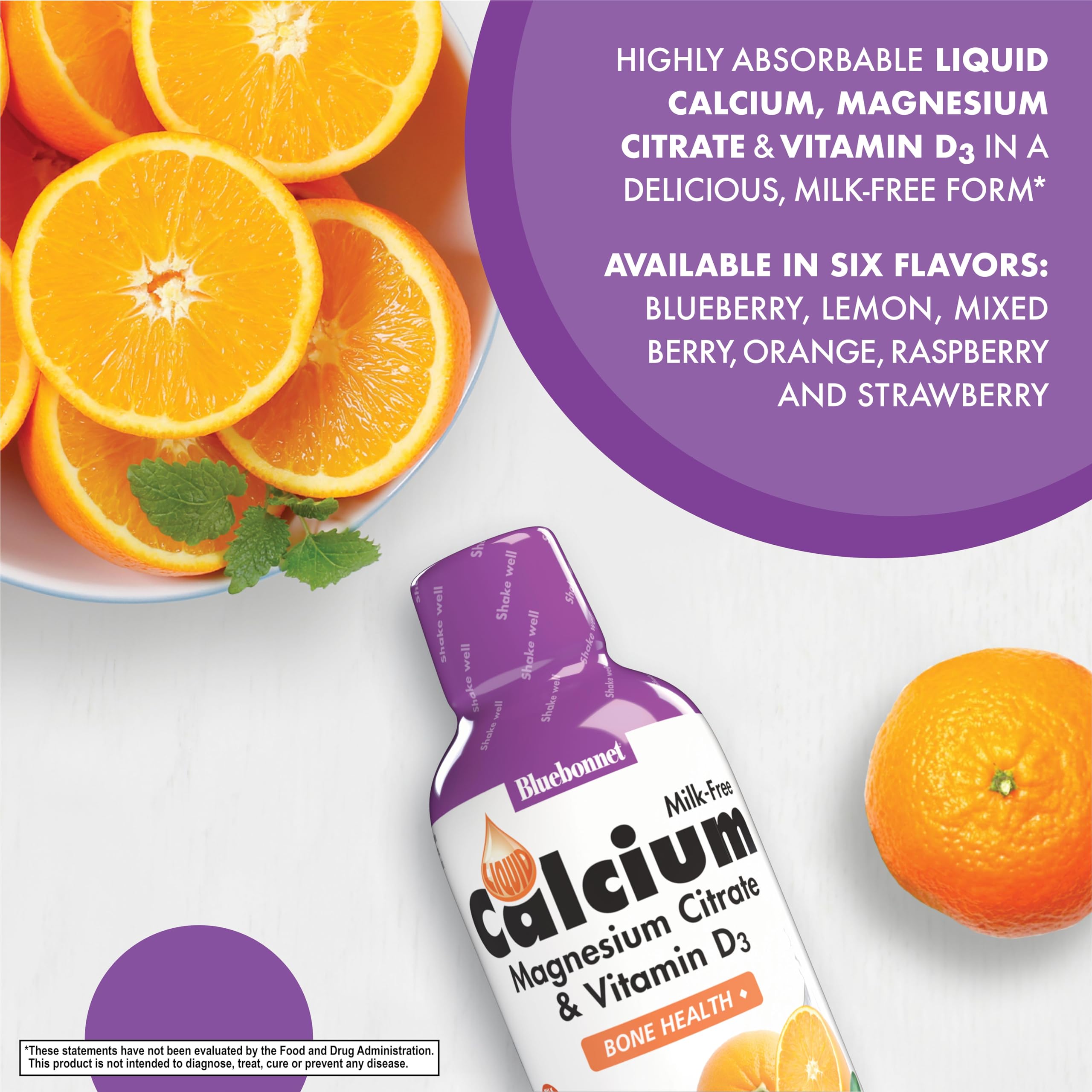 BlueBonnet label highlights calcium magnesium citrate and Vitamin D3 nutrients
