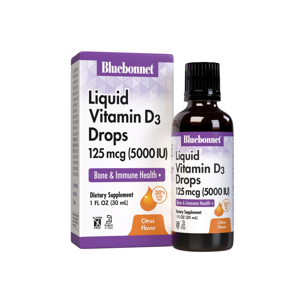 BlueBonnet Vitamin D3 drops citrus flavor bottle with dropper for daily bone support