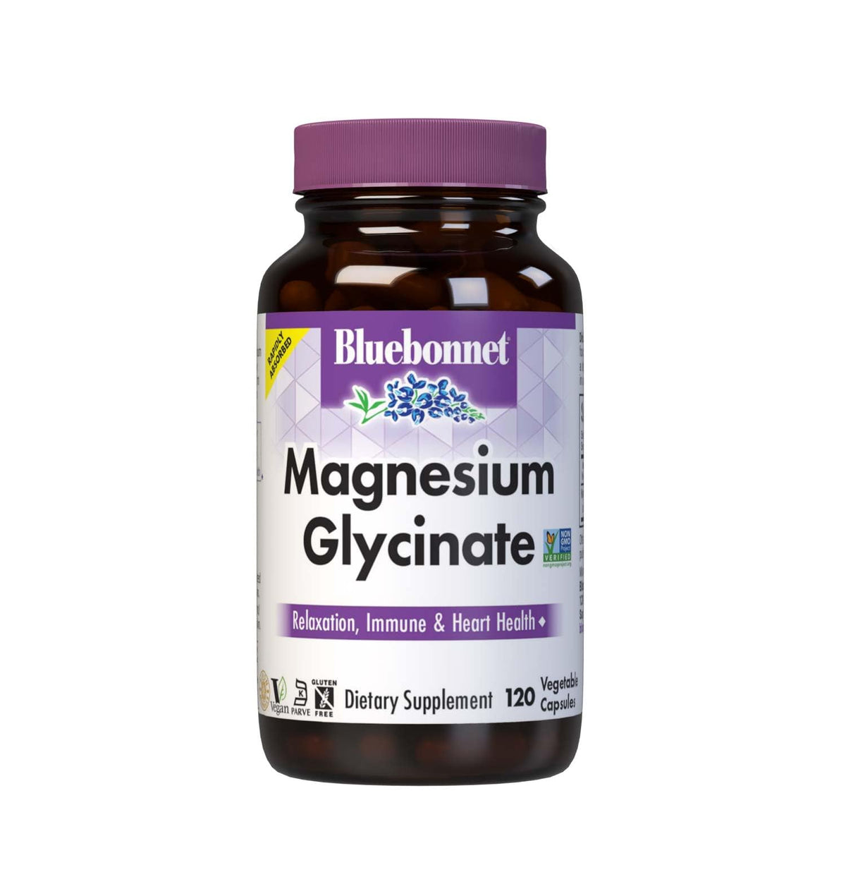 BlueBonnet Magnesium Glycinate 400mg bottle front highlights maximum absorption for daily use.