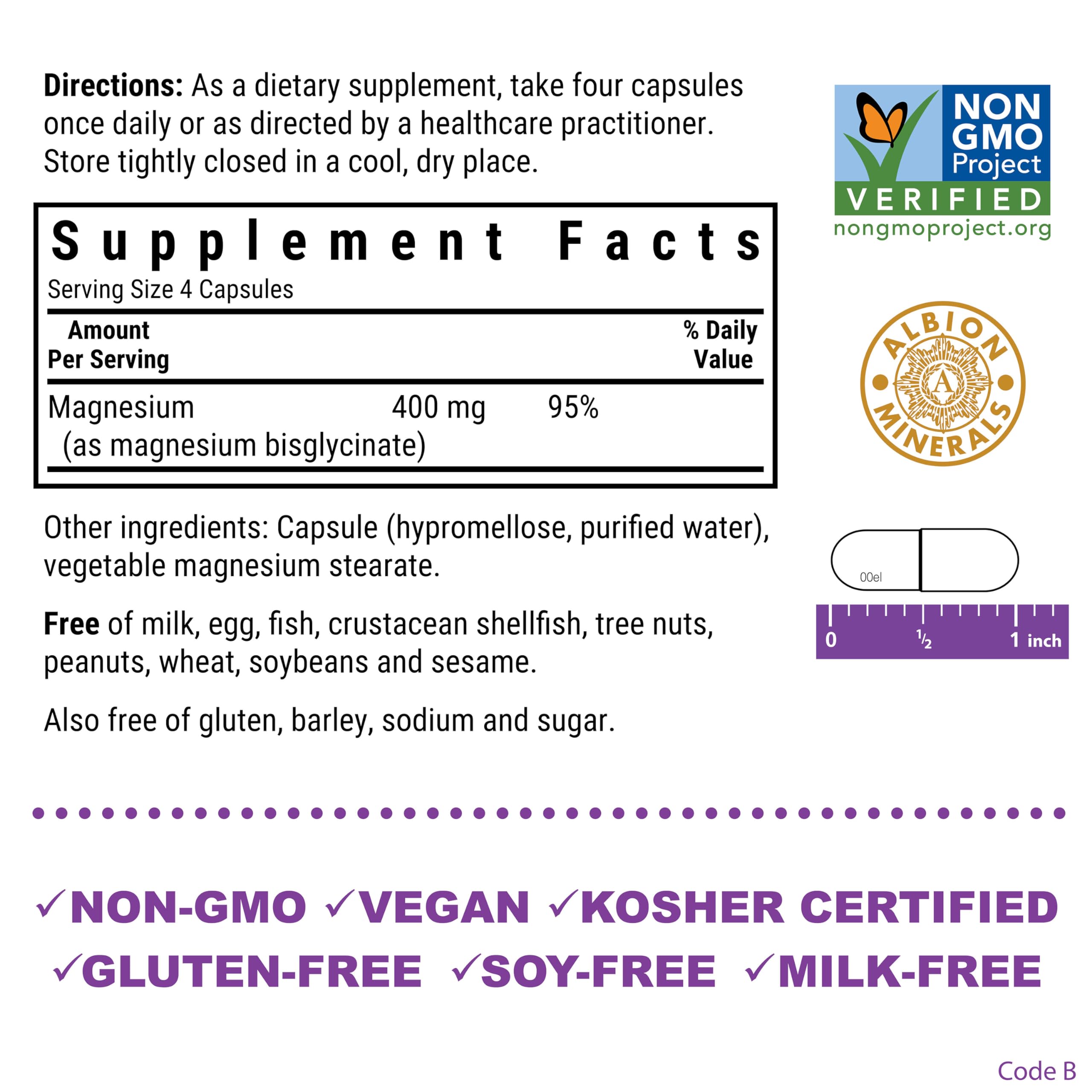 BlueBonnet Magnesium Glycinate 400mg capsules closeup shows vegan veggie capsules.