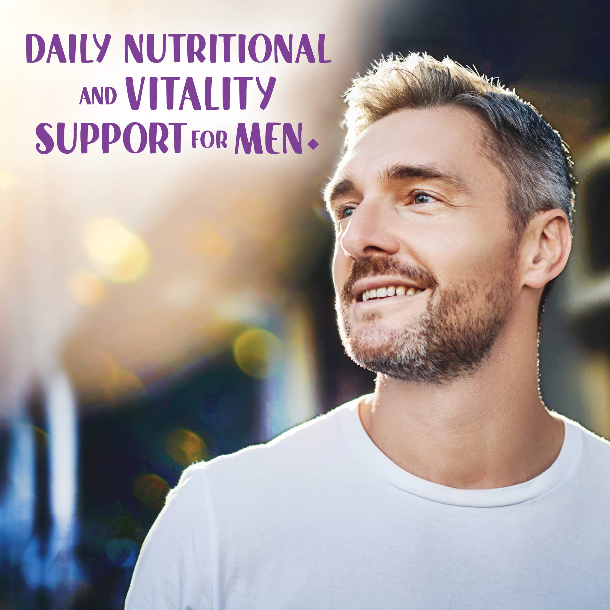 BlueBonnet Men's ONE 40+ capsules image highlights easy-to-swallow veggie capsule.