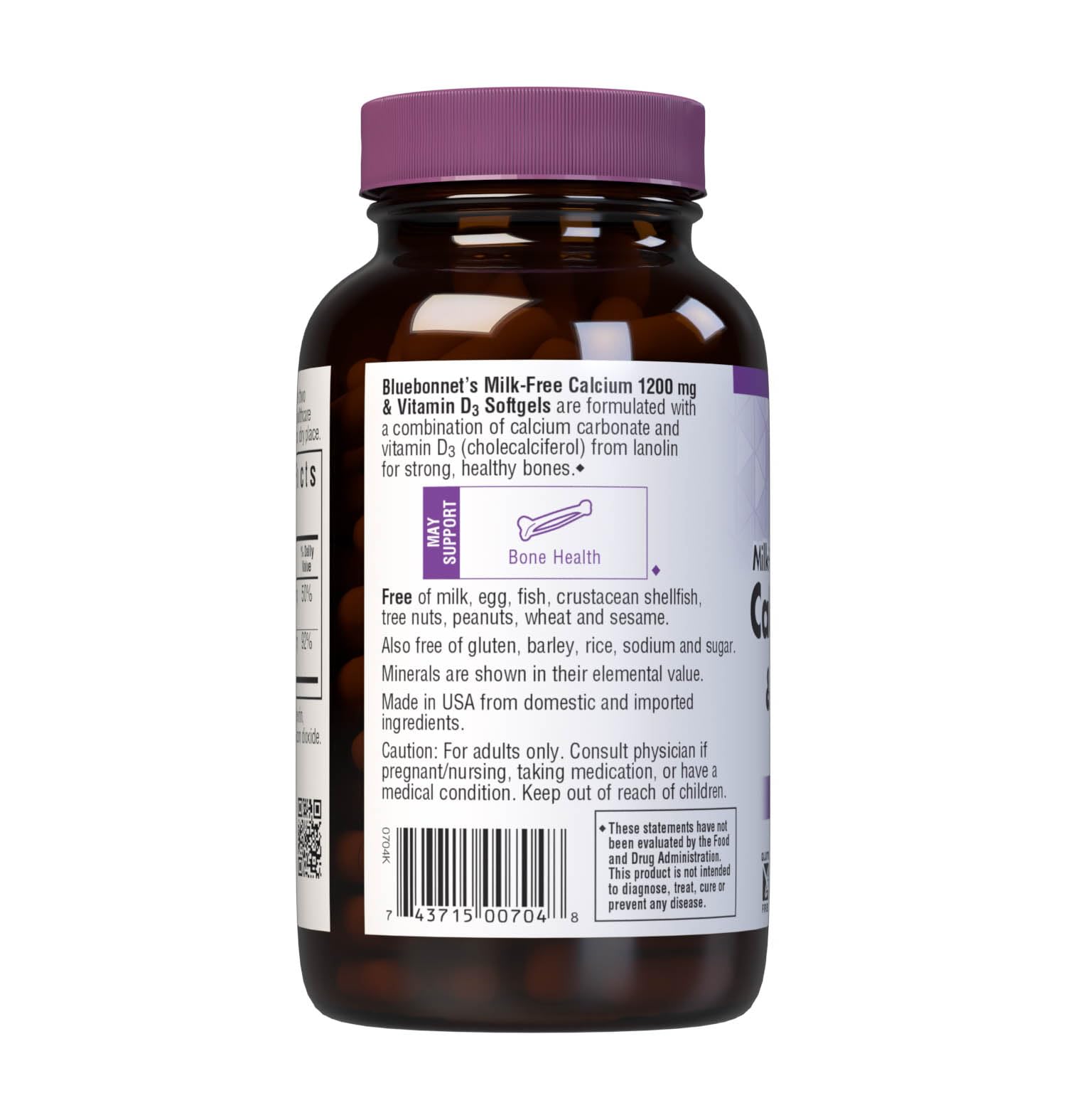 Bluebonnet Milk-Free Calcium hero image highlights strong bones and immune health support.
