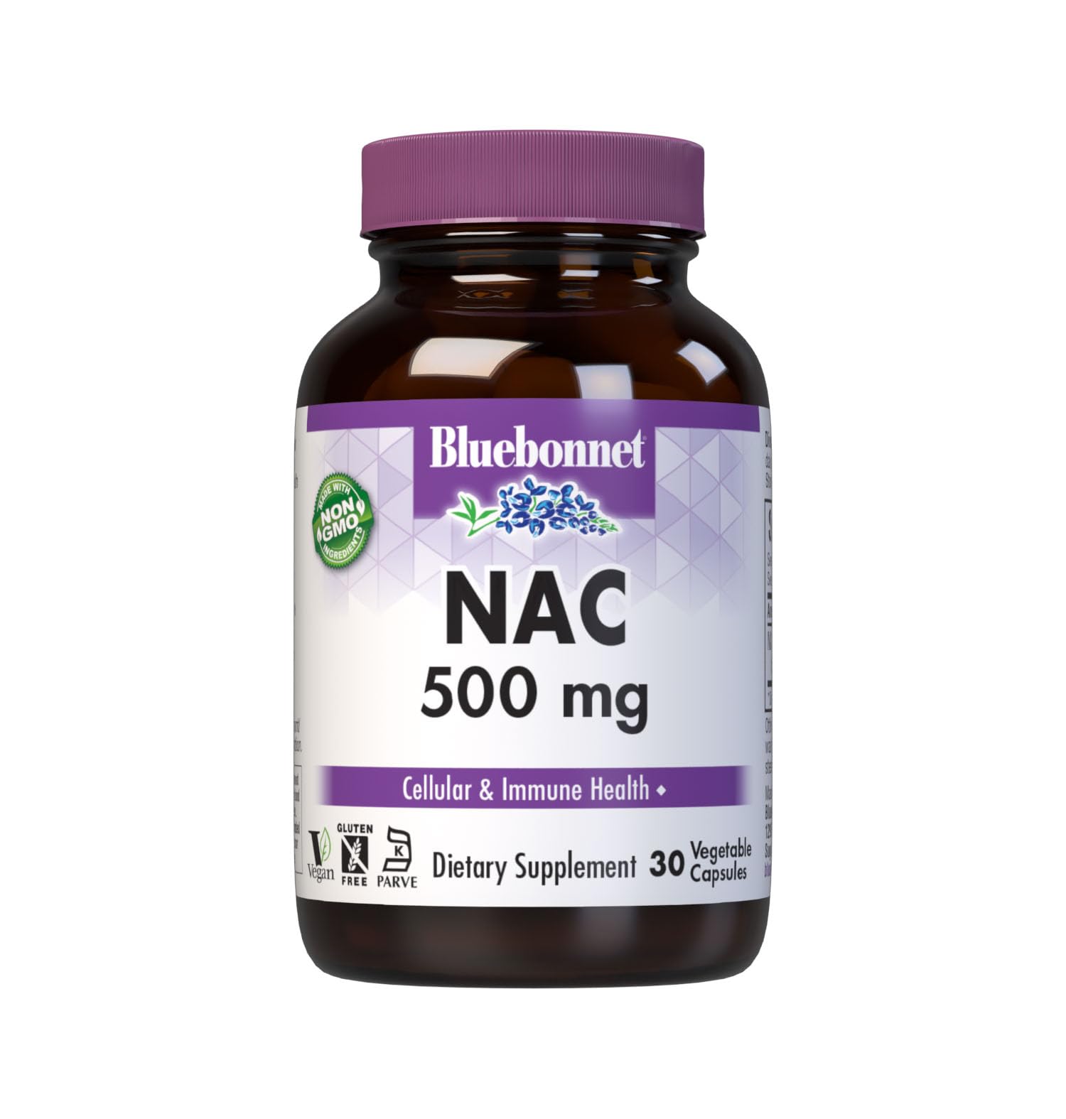 BlueBonnet NAC 500 mg capsules bottle for daily cellular support