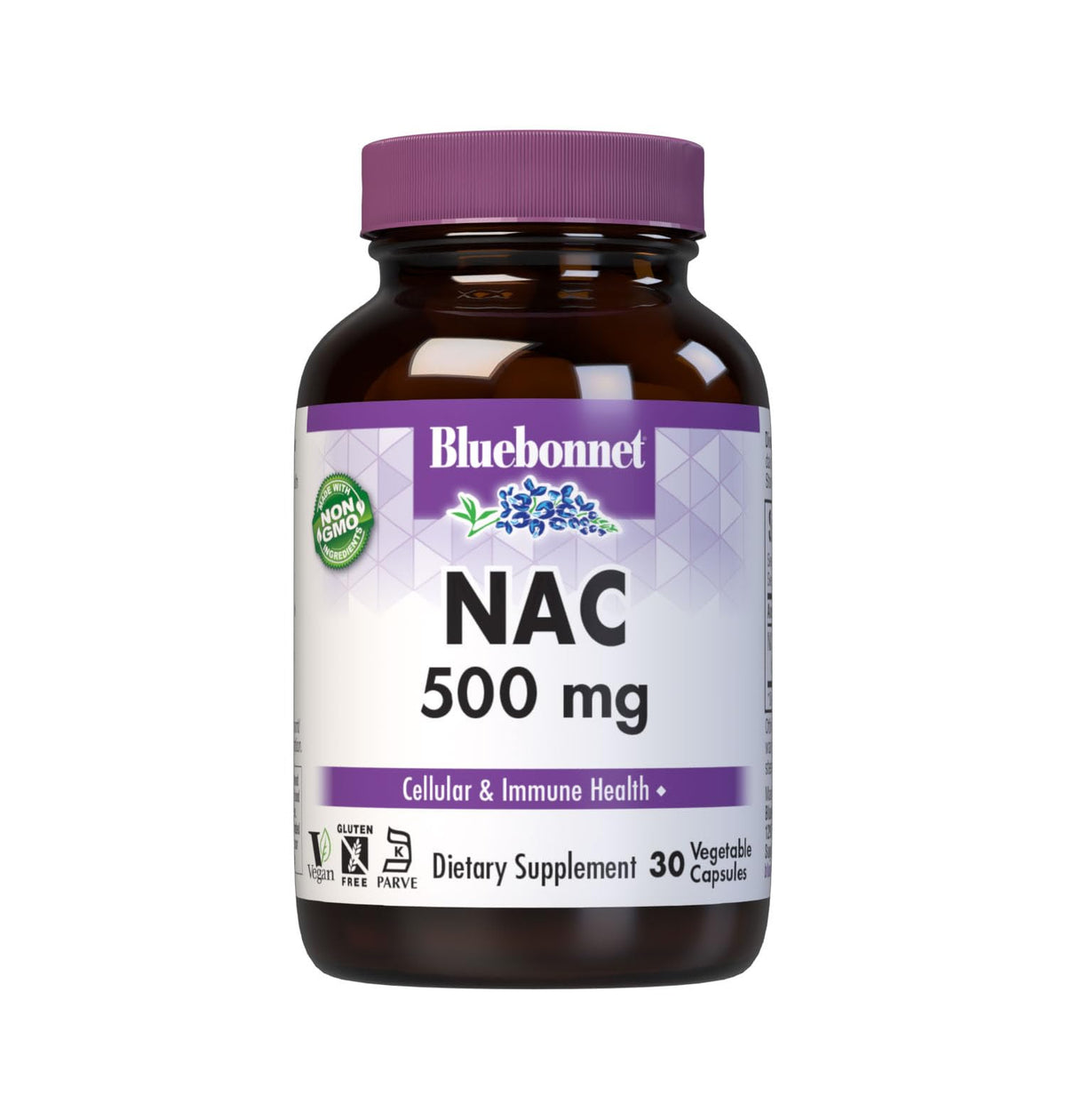 BlueBonnet NAC 500 mg capsules bottle for daily cellular support