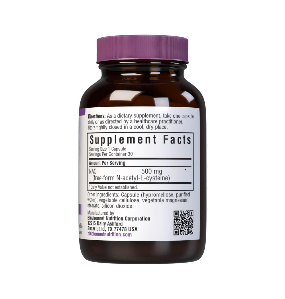 BlueBonnet NAC 500 mg label close-up highlighting ingredient profile