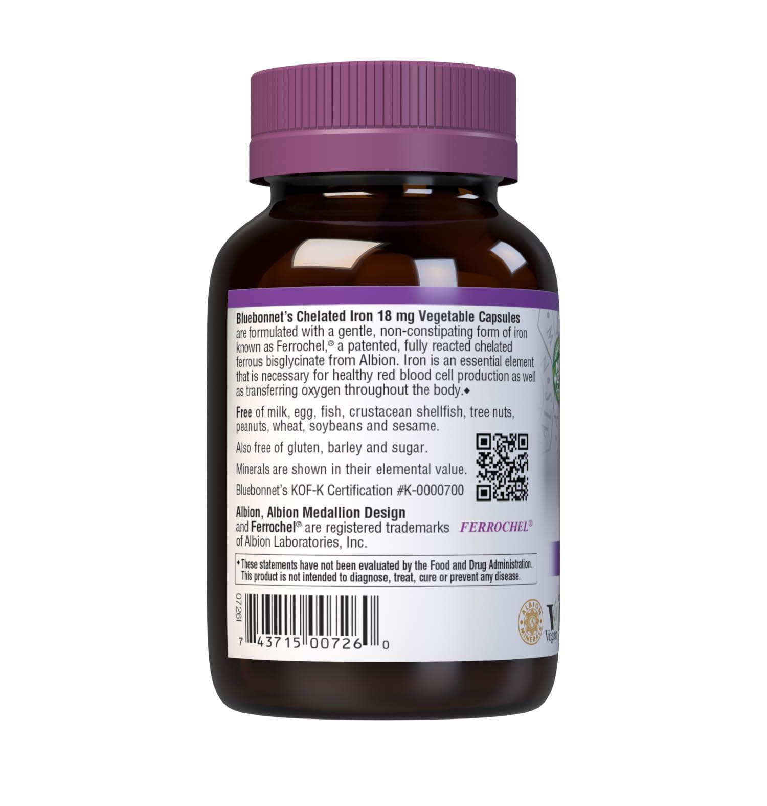 Bluebonnet iron supplement gluten-free and dairy-free for allergen-friendly use.