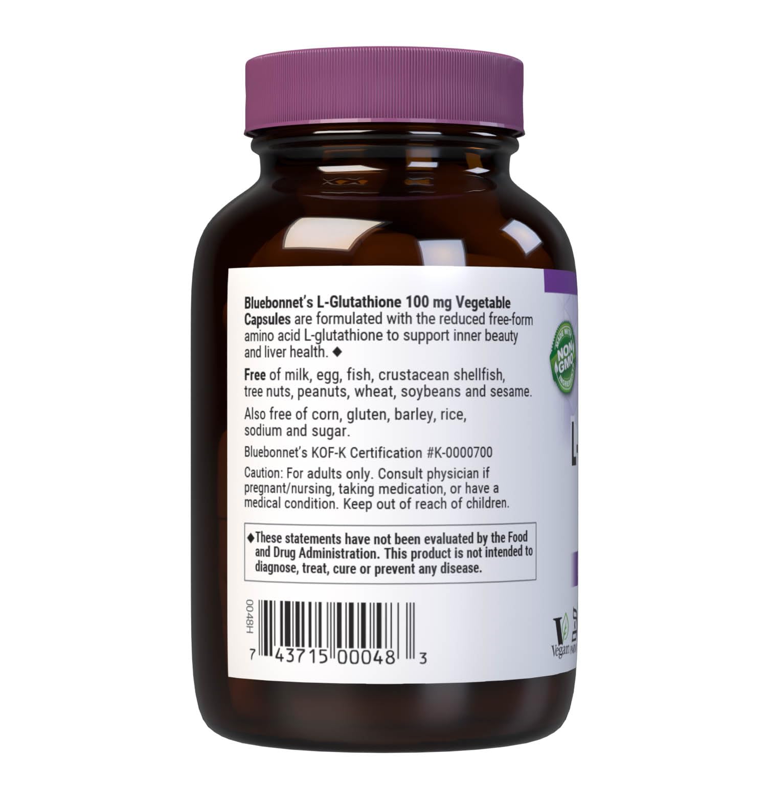 Bluebonnet Nutrition L-Glutathione capsules serving display showing vegan capsules