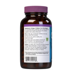 BlueBonnet Omega-3 Salmon Oil bottle label view shows triglyceride form