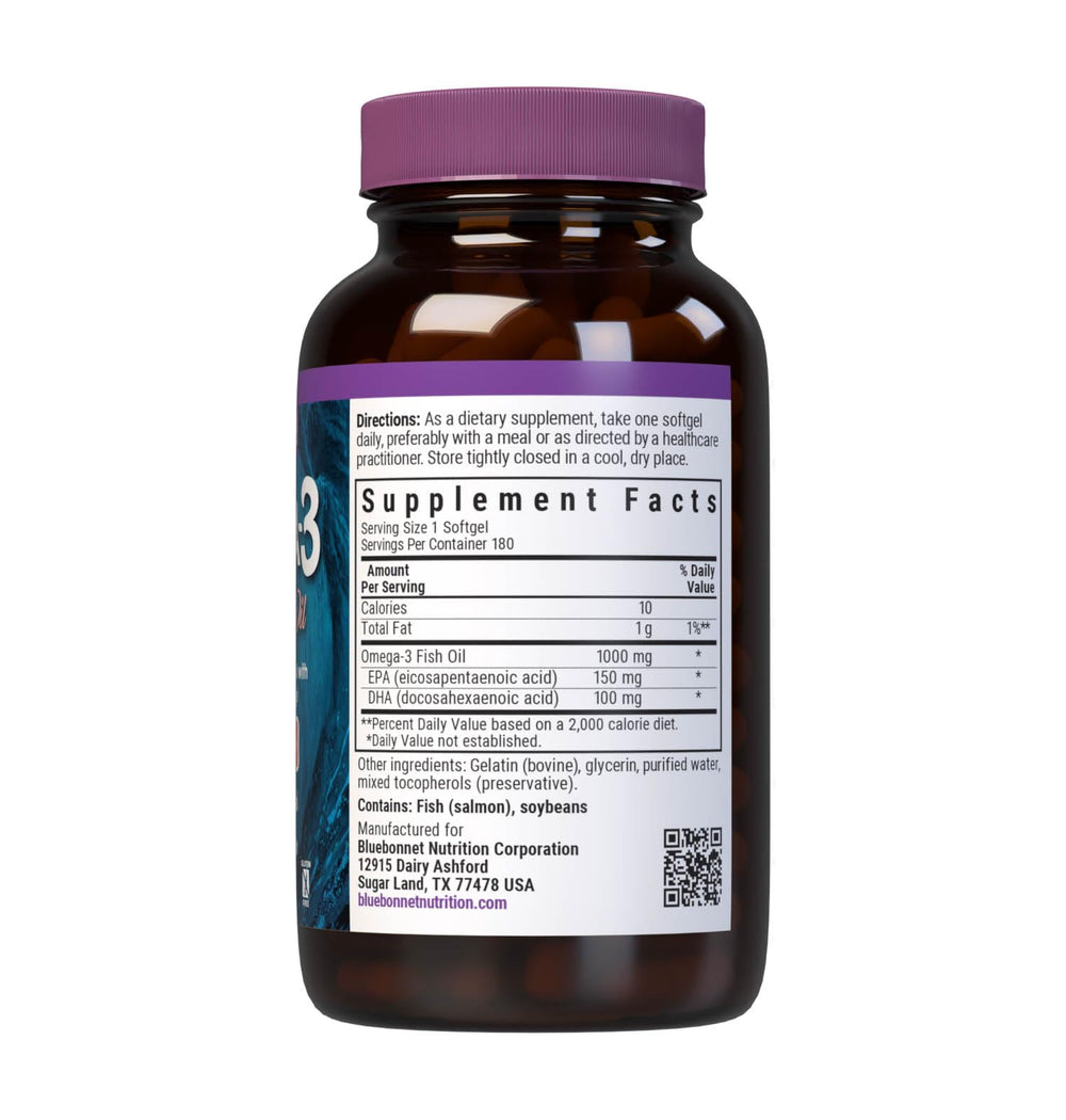 BlueBonnet Omega-3 Salmon Oil softgels in hand for daily wellness