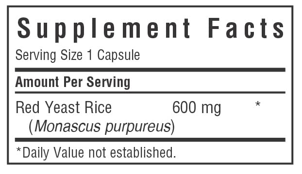 Bluebonnet Red Yeast Rice capsules with supplement facts panel visible.