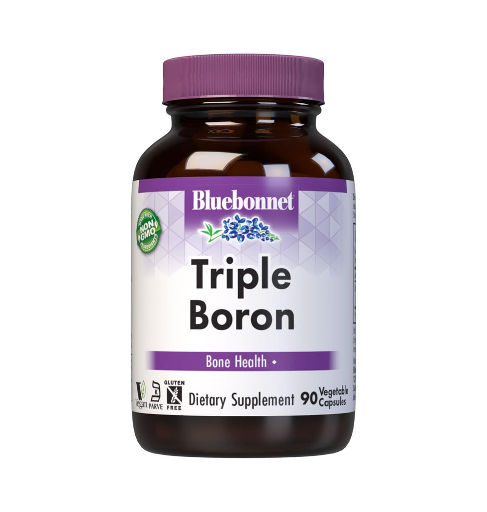 BlueBonnet Triple Boron bottle cap close-up highlights vegan bone support.